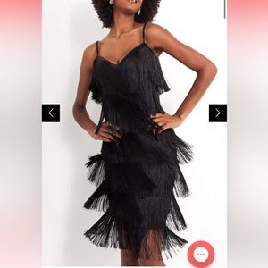 NEW Jovani Cocktail Dress in Black Fringe size 2